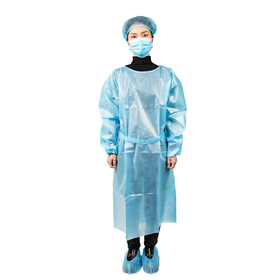 Disposable Plastic CPE Isolation Gown AAMI Level 2 Waterproof CPE Lab Coat Protective Clothing Medical Work Wear Hospital Gown